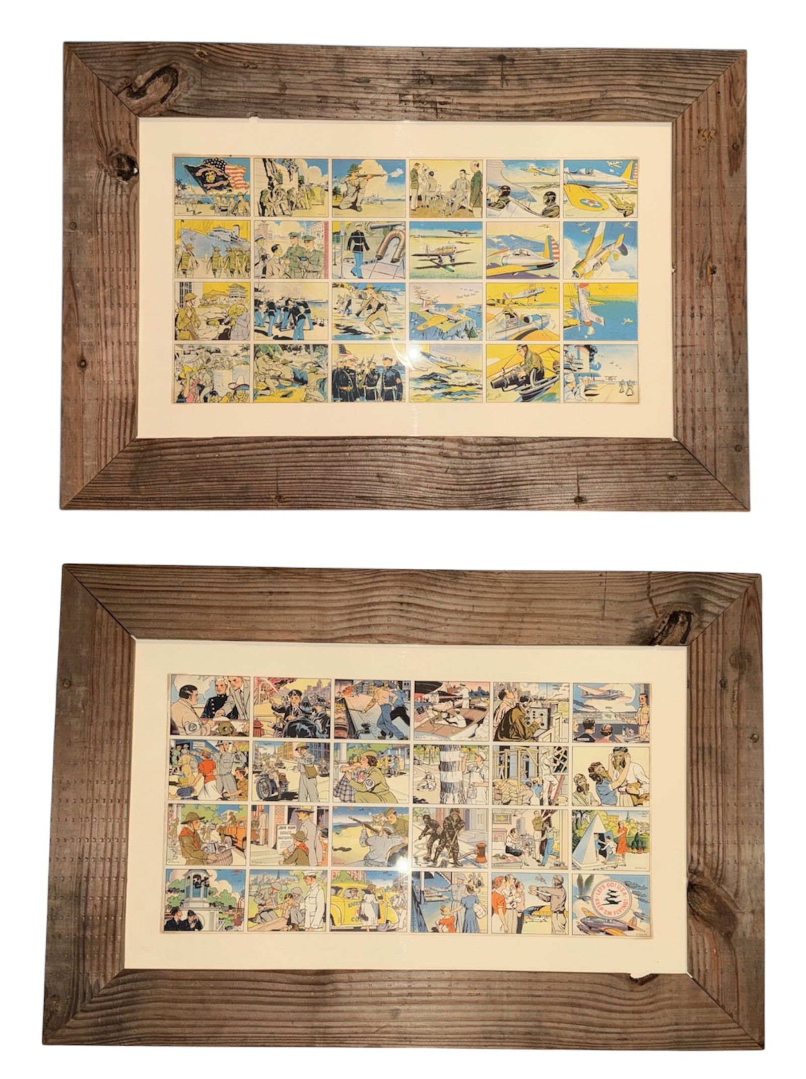 Two GUM INC. "Uncle Sam" Trading Cards Original Uncut Sheets, Framed: Includes Each measure 18.5" H x 27.5" W in frame. Both are in preservation framing to show the front and backs of the sheets. Provenance: Collection of Michael and Sandra Perlow.
