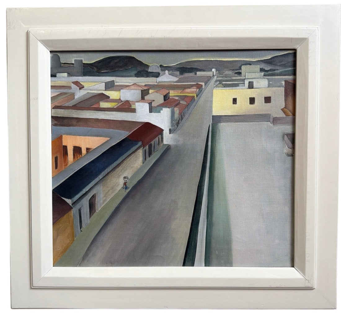 VIRGINIA TRUE (American, 1900 ? 1989) "Sante Fe Streets" Oil Painting: Measures 23.25" H x 25.25" W in the frame. Site measures 16.5" H x 18.5" W. Oil on Canvas.Virginia True, painter and teacher, was born in St. Louis, Missouri on February 7, 1900 and grew up there and