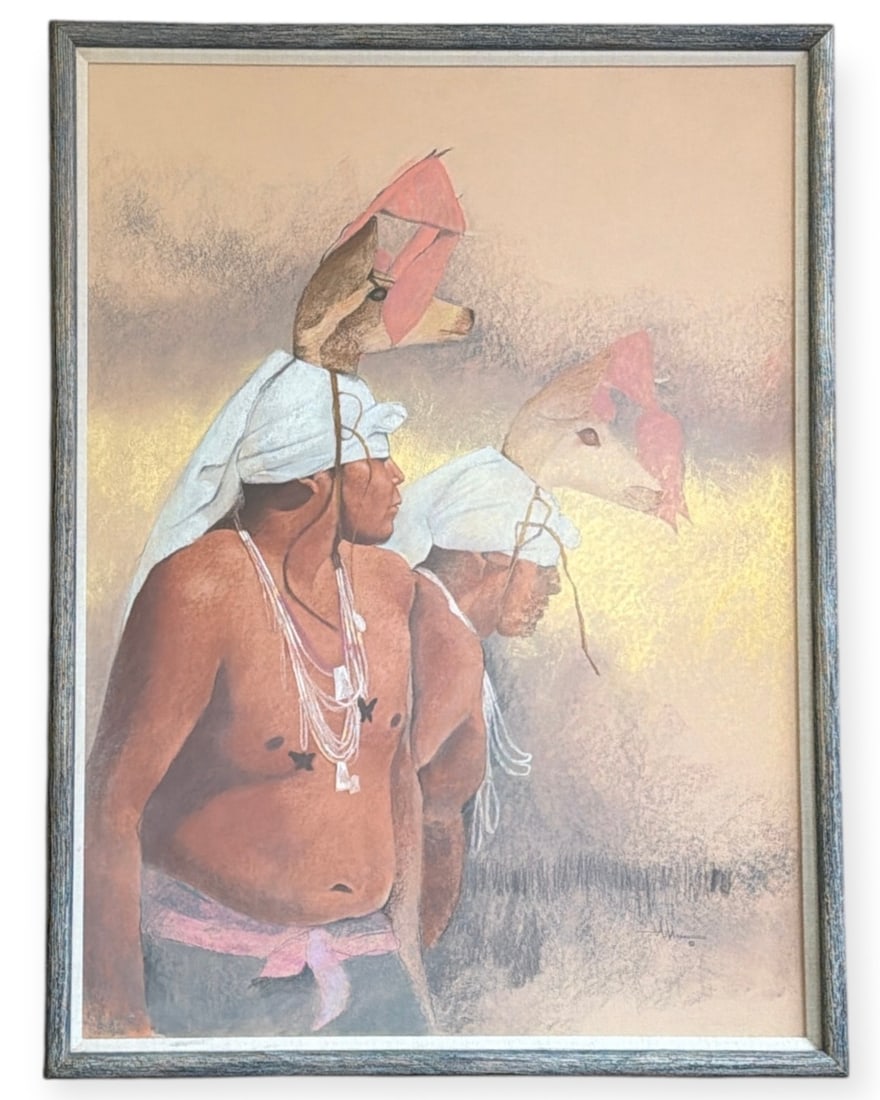 A Native American Oil Painting of Men in Masks (1 of 5)