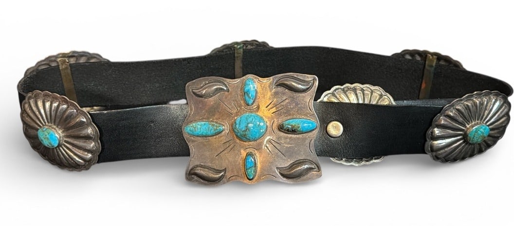 Southwestern Sterling Silver and Turquoise Concho Belt, SLIM (1 of 5)