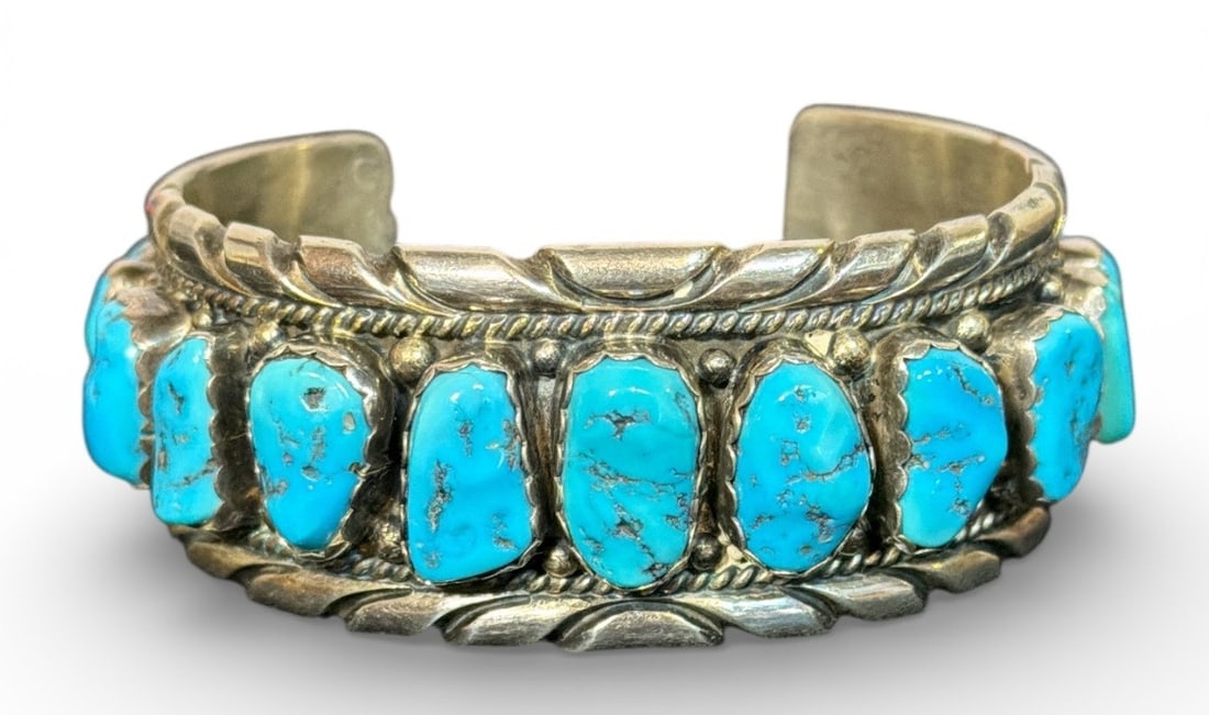 Navajo Sterling Silver & Turquoise Cuff Bracelet, EVELYN SPENCER (1 of 4)
