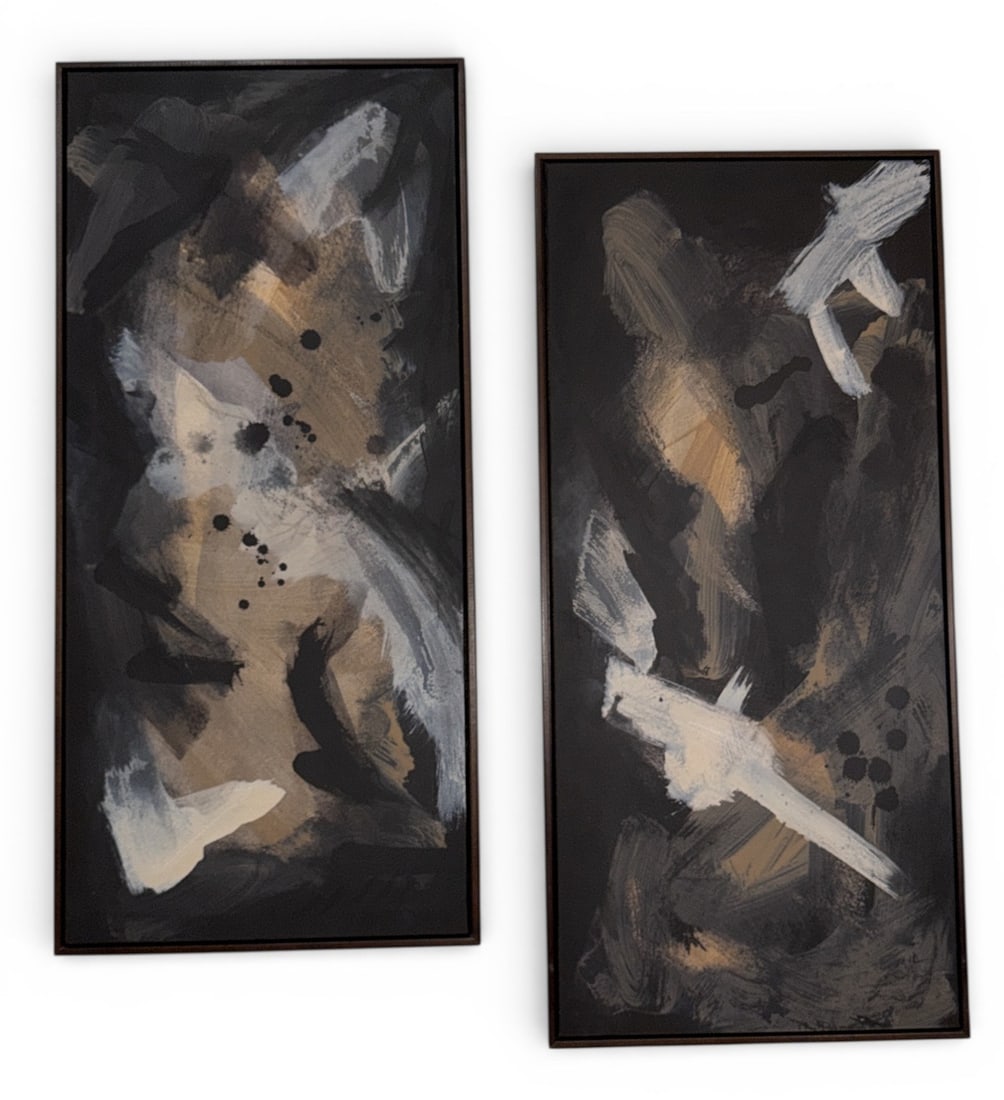 Mid Century Style Abstract Diptych Acrylic Paintings (1 of 5)