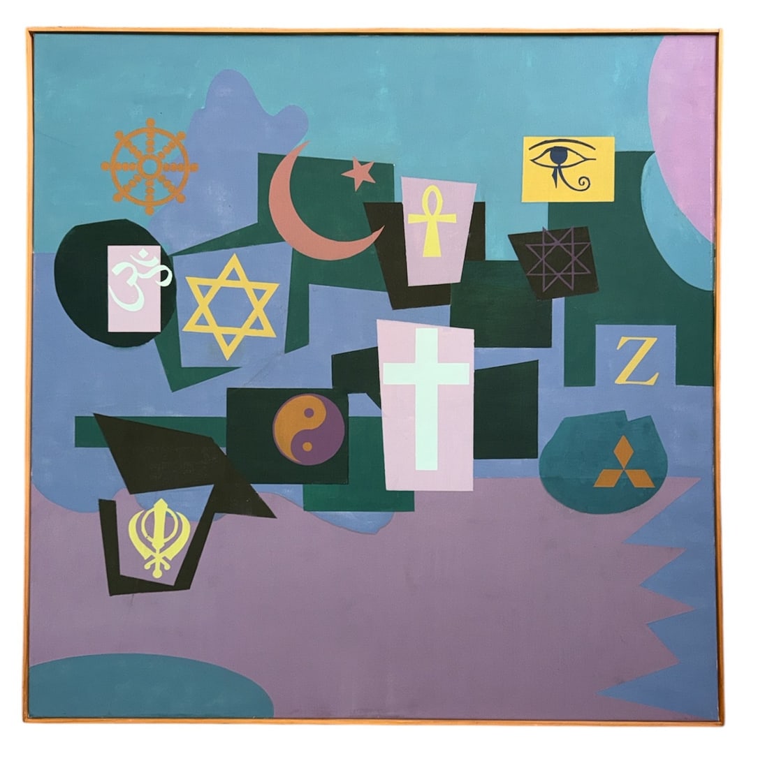 ROBERT APPEL, "Disputations Ever After" Encaustic Painting: Encaustic on canvas, measures 40.5" x 40.5" x 2" D. Titled on a label en verso.