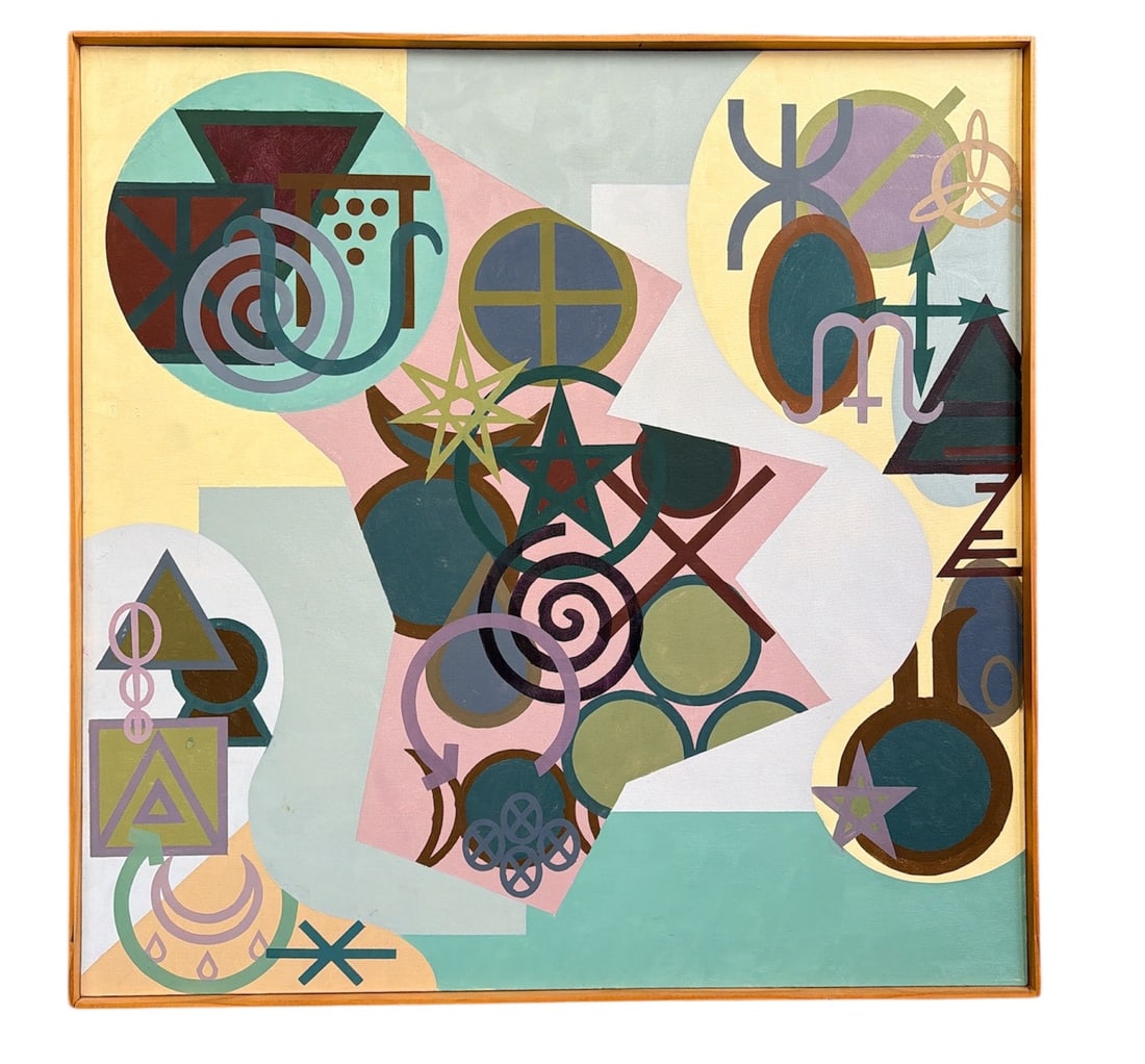 ROBERT APPEL, "Skeptical Signs" Encaustic Painting: Encaustic on canvas, measures 36.5" x 36.5" x 2" D. Titled on a label en verso.