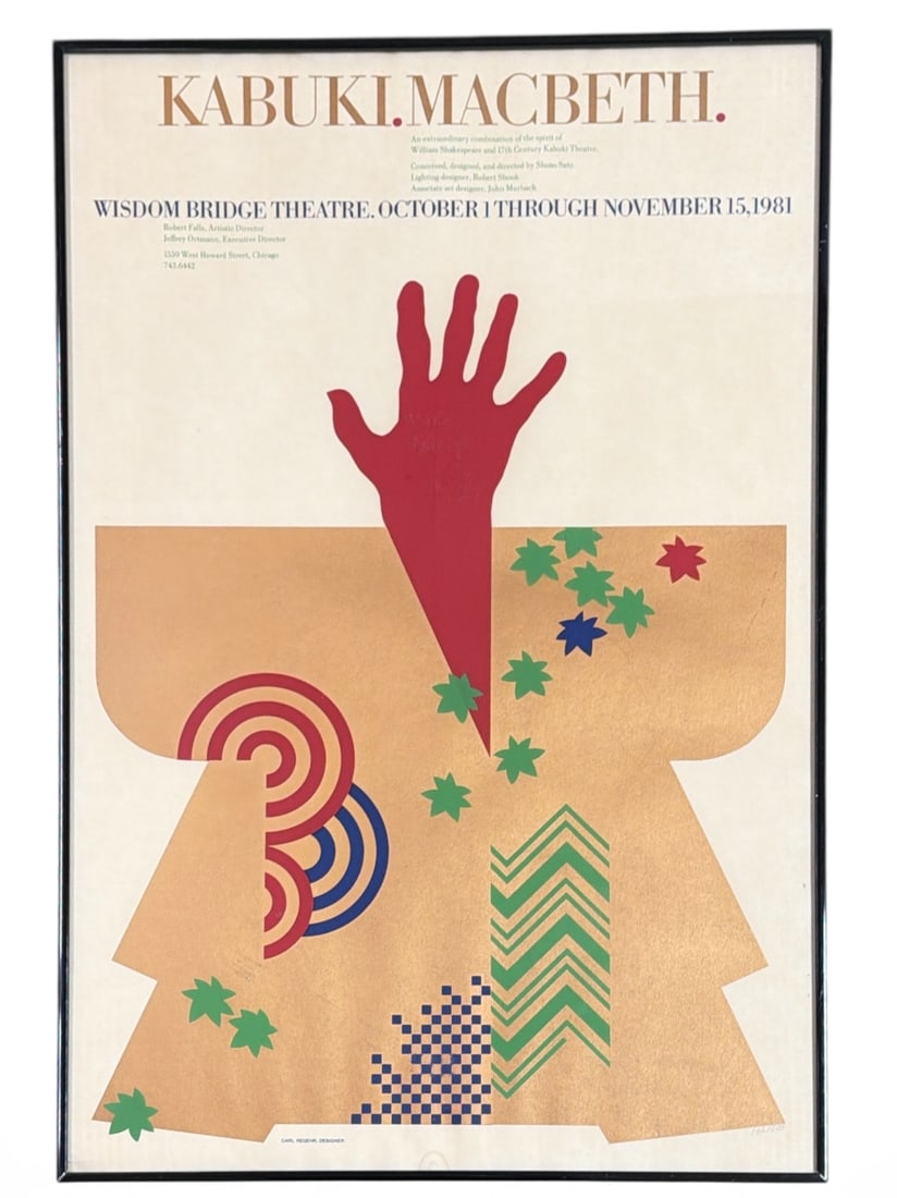 Kabuki Macbeth Print by CARL REGEHR For SHOZO SATO: Numbered 106/500. Measures 35.25" x 23.25" in frame.