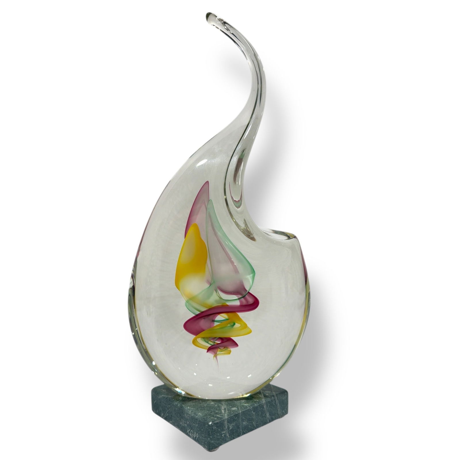 Blown Art Glass Sculpture on Marble Vase (1 of 3)