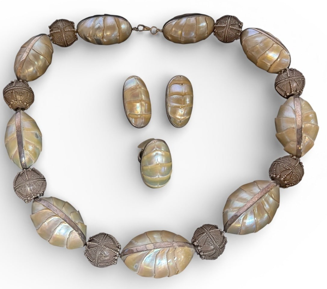 Sterling Silver, Nautilus Shell, and Filigree Demi Parure (1 of 6)