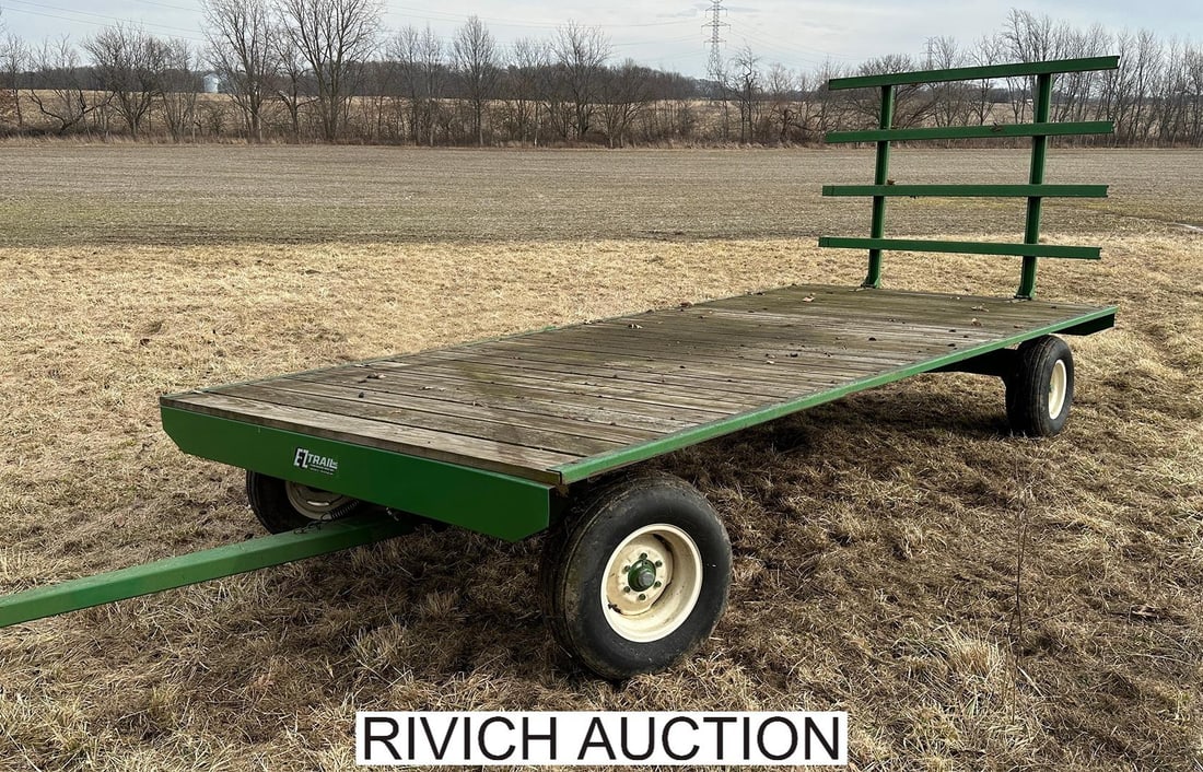 EZ Trail Hay Bale Wagon 890W: Bed measures 20' long x 9' wide. NOTE: Item pickup is in Valparaiso, IN - address to be released to successful buyers post auction. See auction description for pickup dates.