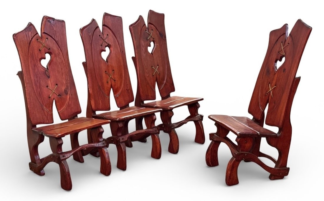 Mid Century Brutalist Nordic Dining Chairs, Set of 4: 47.5 H to back x 17" H to seat x 19" W x 20" D.