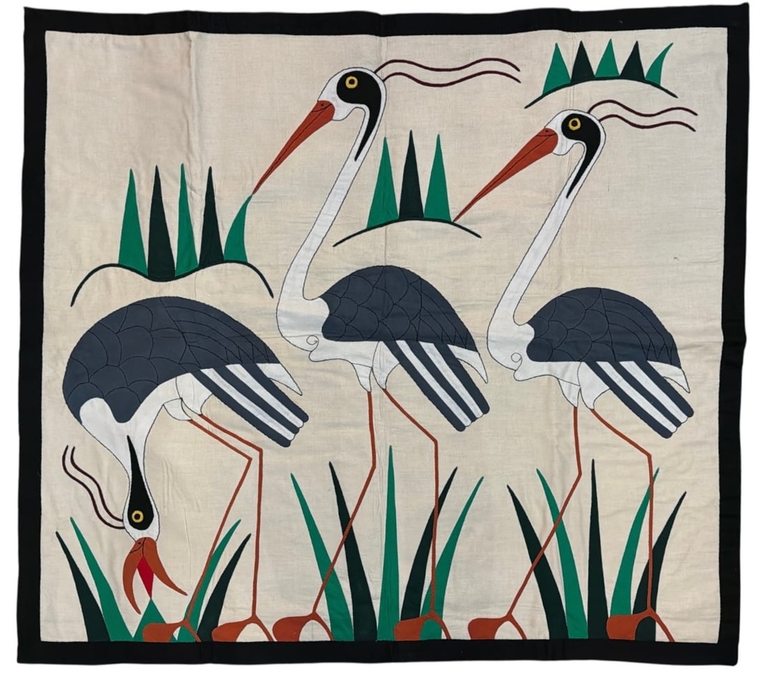 Egyptian Crane Tapestry Textile: Measures 36" H x 40" W.