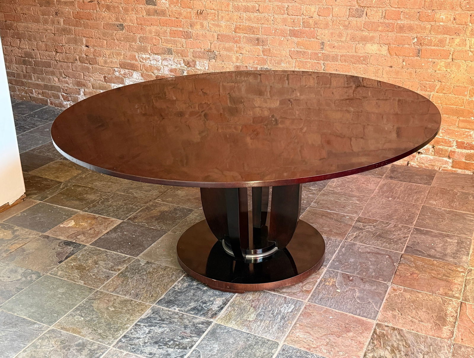 BARBARA BARRY for BAKER Dining Table: 31" H x 68" Diameter. Retains Baker Furniture and Barabara Barry labels to underside of table.