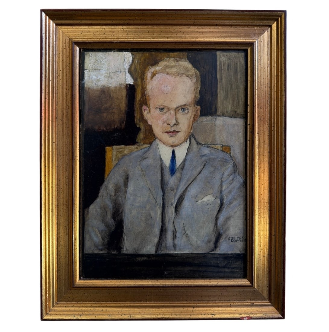 1925 OTTO LANDWEHR Mixed Media Portrait of a Man: 12.25" H x 9.75" W x 1" D in the frame. Signed in lower right hand corner.