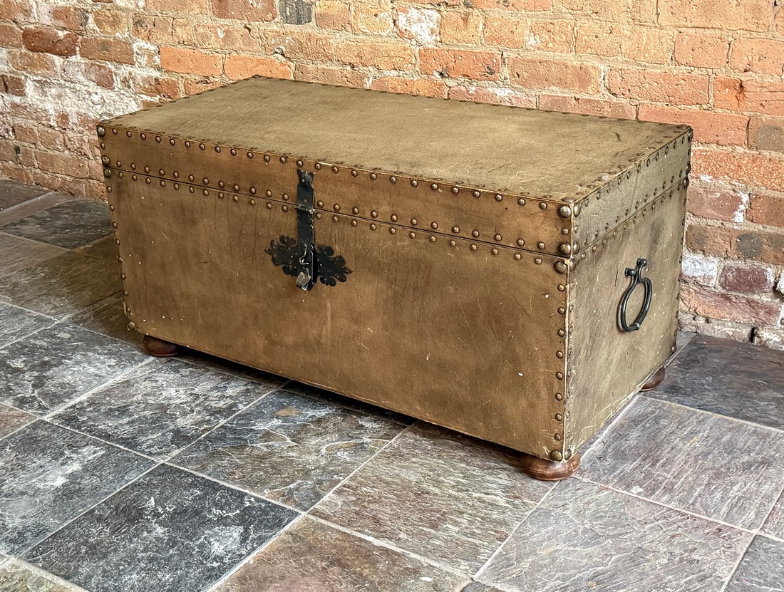 Leather with Nailhead Trim Storage Trunk (1 of 6)