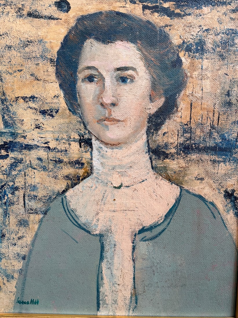 Mid Century Mixed Media Portrait Painting (1 of 5)