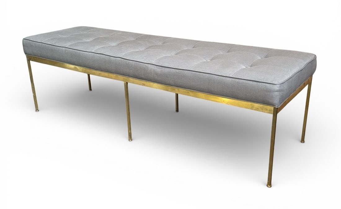 LAWSON-FENNING "Paul Bench" in Brass: Adjustable feet. 18" H x 61" W x 19" D.