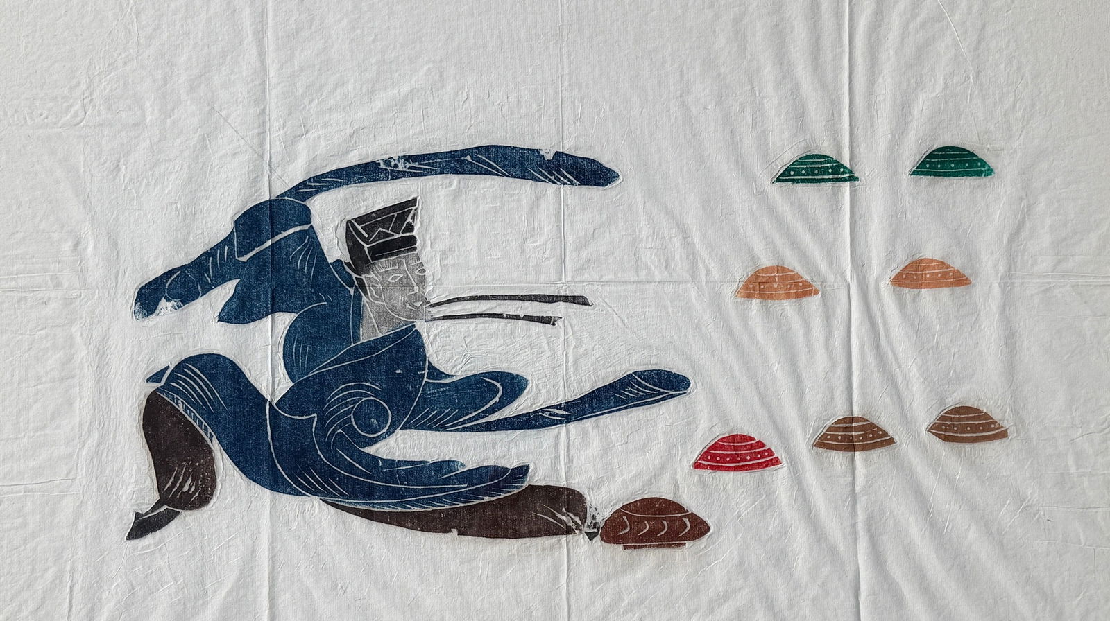 Japanese Warrior With Sword Woodblock Print: Measures 28.25" x 27.75" in the frame.