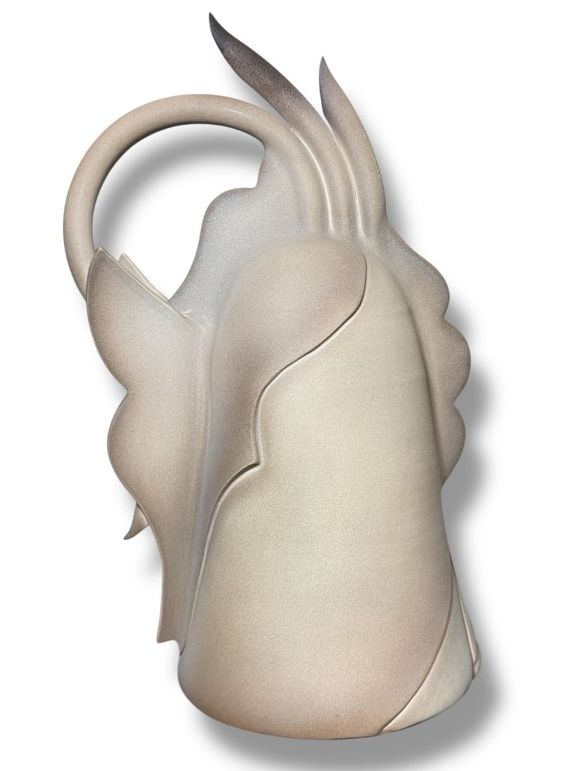 Abstract Ceramic Form, "Twilight Monarch": Measures 20.5" H x 13" W x 9.5" diameter at the base. Signed indiscernibly and titled on the bottom.