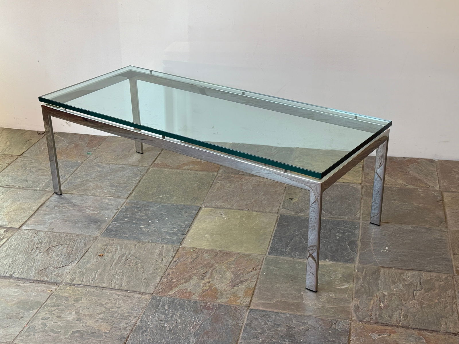 Mid Century Chrome & Elevated Glass Coffee Table (1 of 4)