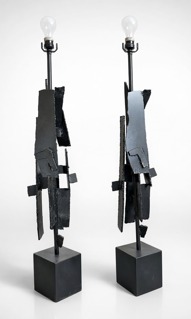 RICHARD BARR for LAUREL LAMP CO. Brutalist Iron Table Lamps, Pair (1 of 9)