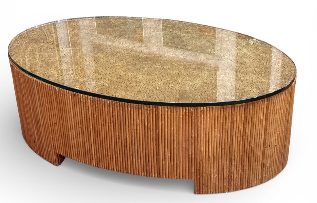 GABRIELLA CRESPI (Italian, 1922-2017) Pencil Reed Coffee Table: 19" H x 52" W x 30" D Exceptional design with a .75" glass top
