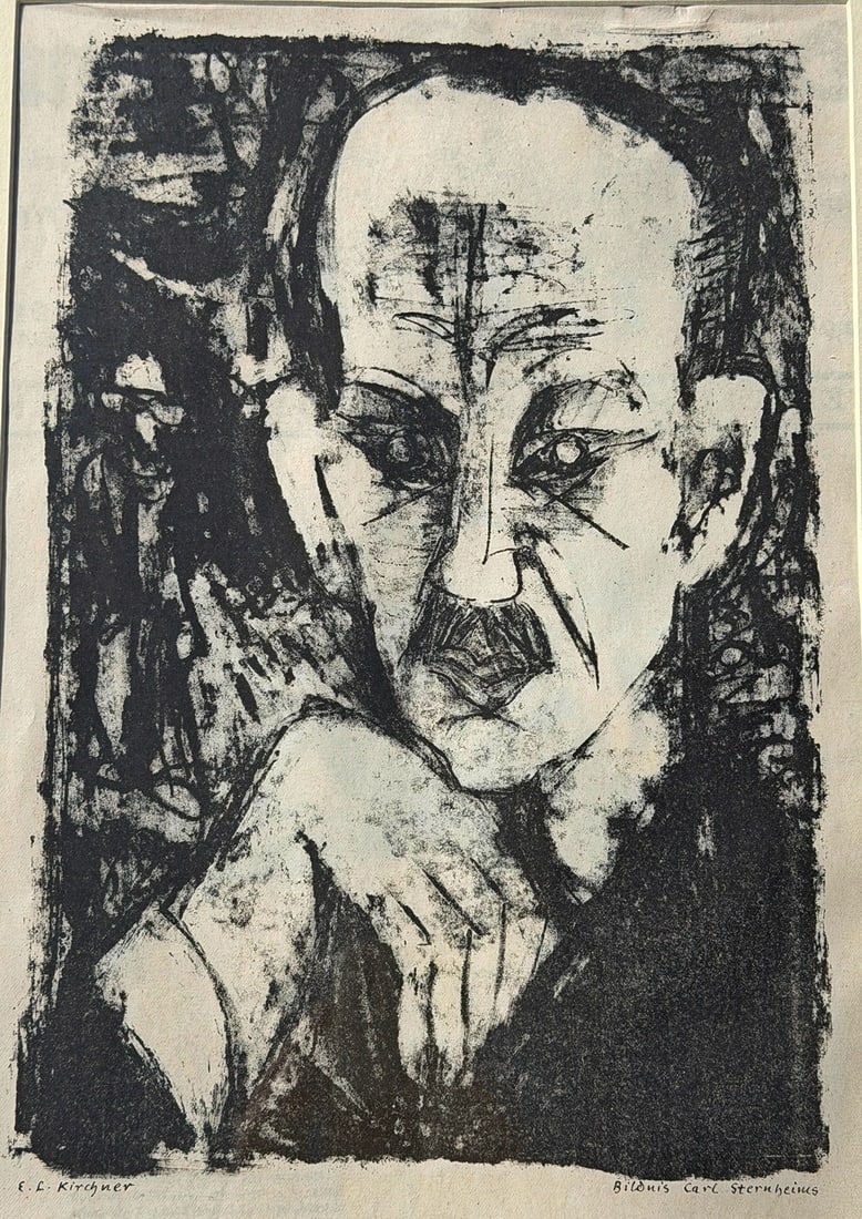 Portrait of Carl Sternheim by ERNST LUDWIG KIRCHNER (German, 1880-1938), Lithograph: Measures 20.5" x 16.25" in the frame, 13" x 9" sight.
