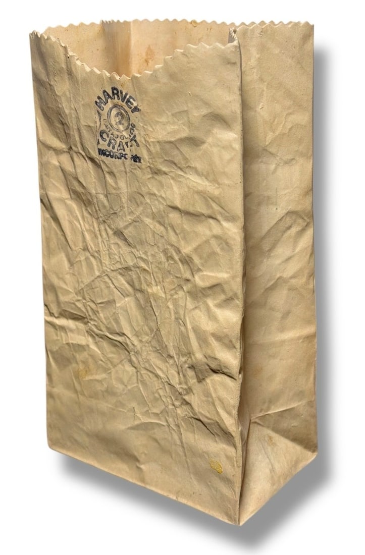 A MICHAEL HARVEY (Canadian, 20th C.) Post Modern Paper Bag Vase: Measures 7.25" H x 4" W x 2.5" D. Retains Made in Canada sticker.