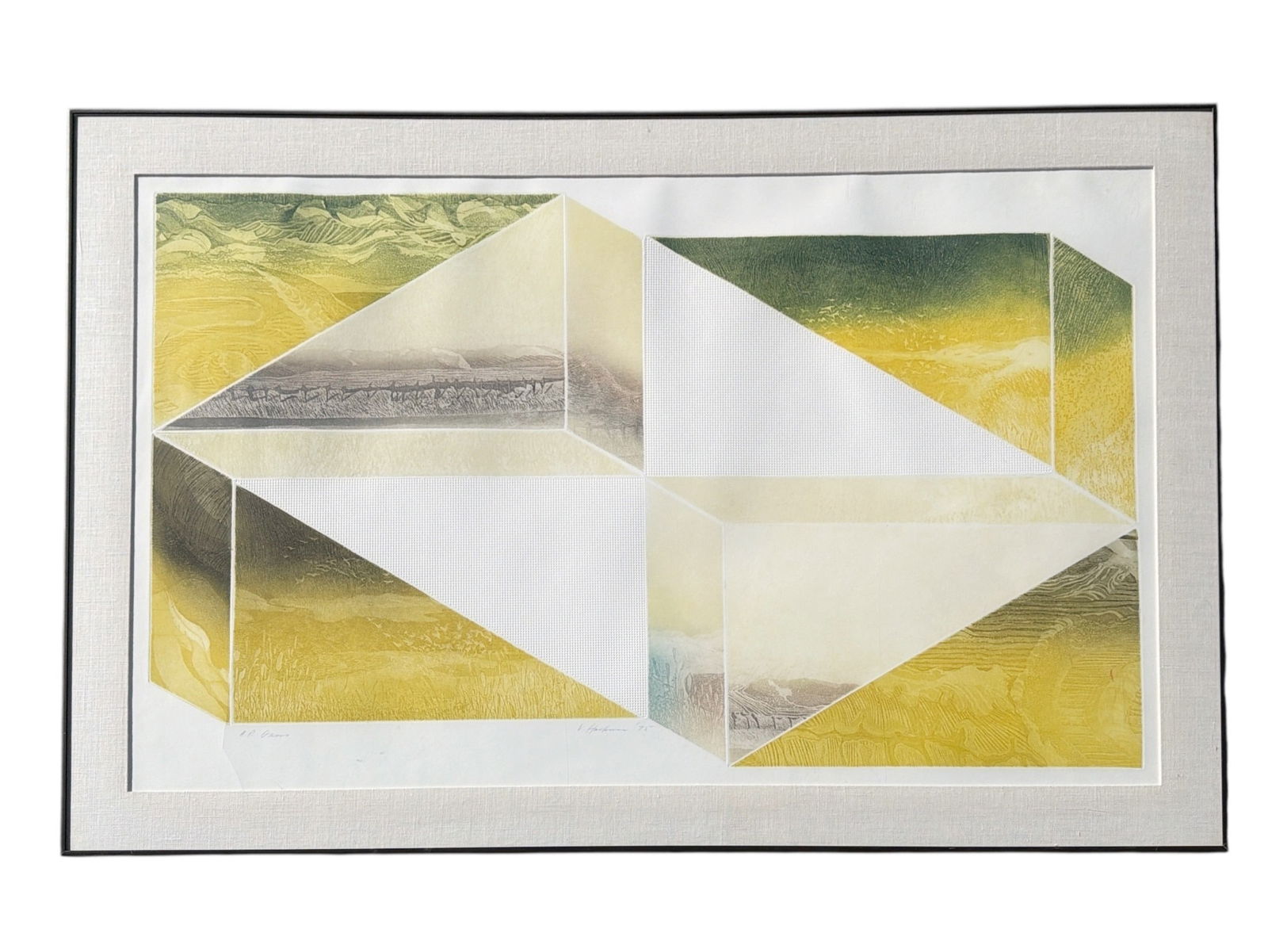 VIDA HACKMAN (American, 1935-1999) "Oasis" Artist Proof Etching: Measures 37" H x 56" W x 1.5" D. Signed, titled, and A.P in lower margin.