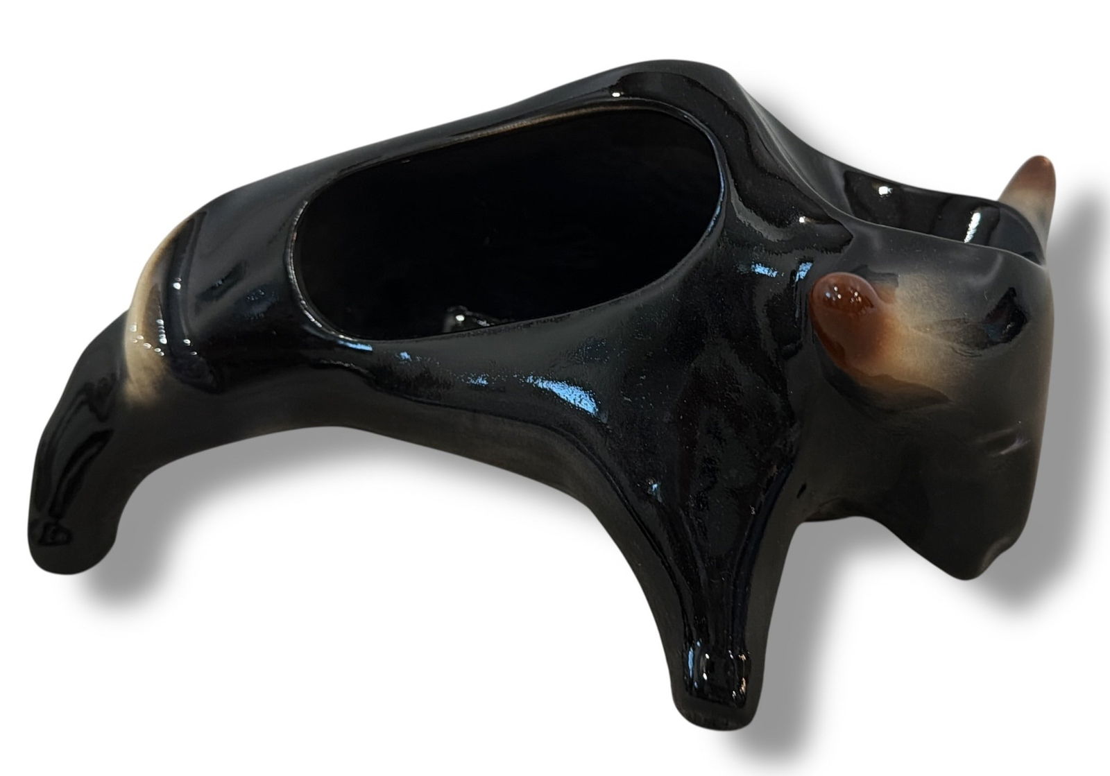 Mid Century Bull Tobacco and Pipe Holder: Measures 5.5" H x 6.5" W x 10.5" D.