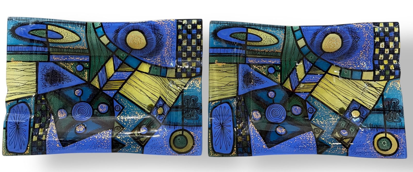 MICHAEL and FRANCES HIGGINS "Midnight" Fused Art Glass Catchalls, Pair (1 of 3)
