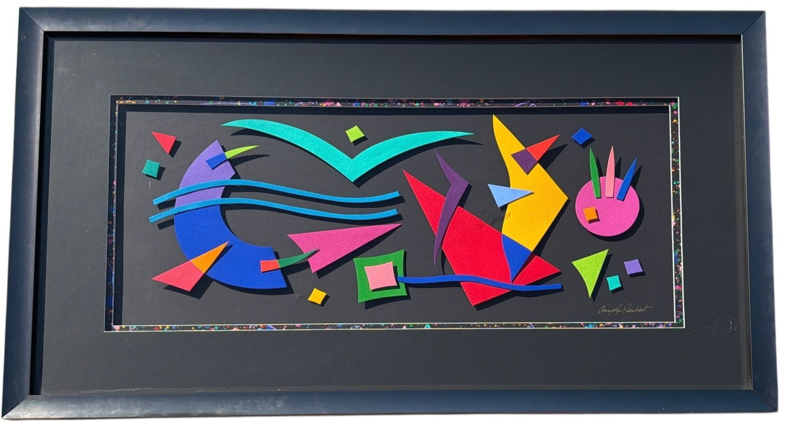 ANGELA REICHERT Memphis Style Mixed Media: Signed in the lower right corner. Measures 31" x 55" x 2" D.