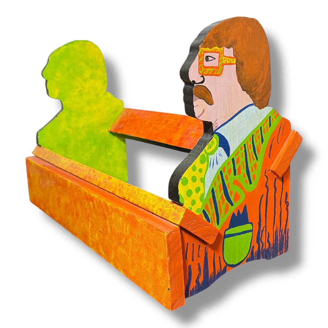 A Peter Max Inspired Folk Art Book Stand: 12" H x 17.5" W x 8.5" D. Signed Letizia on the front edge.