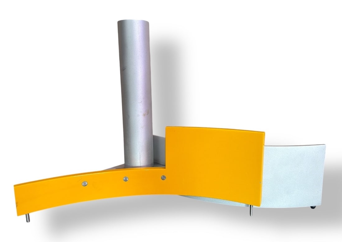 A 1991 DAVID MOCARSKI (American, 20th C.) For TACTION Post Modern Sculpture: Designed by David Mocarski sponsored by The Museum of Contemporary Art Los Angeles. Measures 12" H x 18.25" W x 5" D. Label to underside of higher pipe.