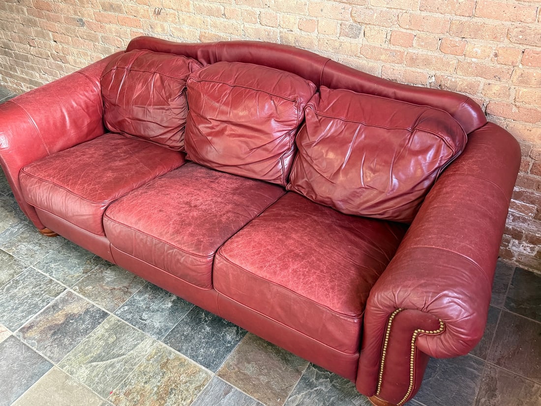 Red Leather Nailhead Trim Sofa - 4