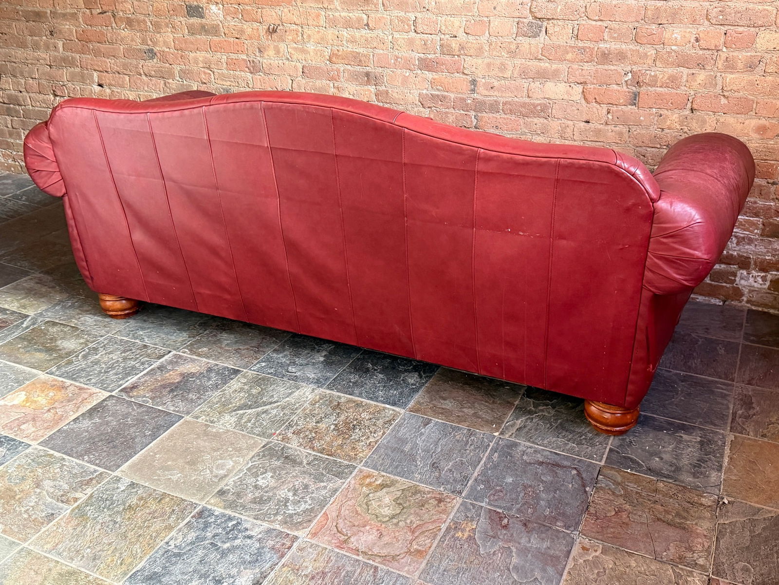 Red Leather Nailhead Trim Sofa - 5