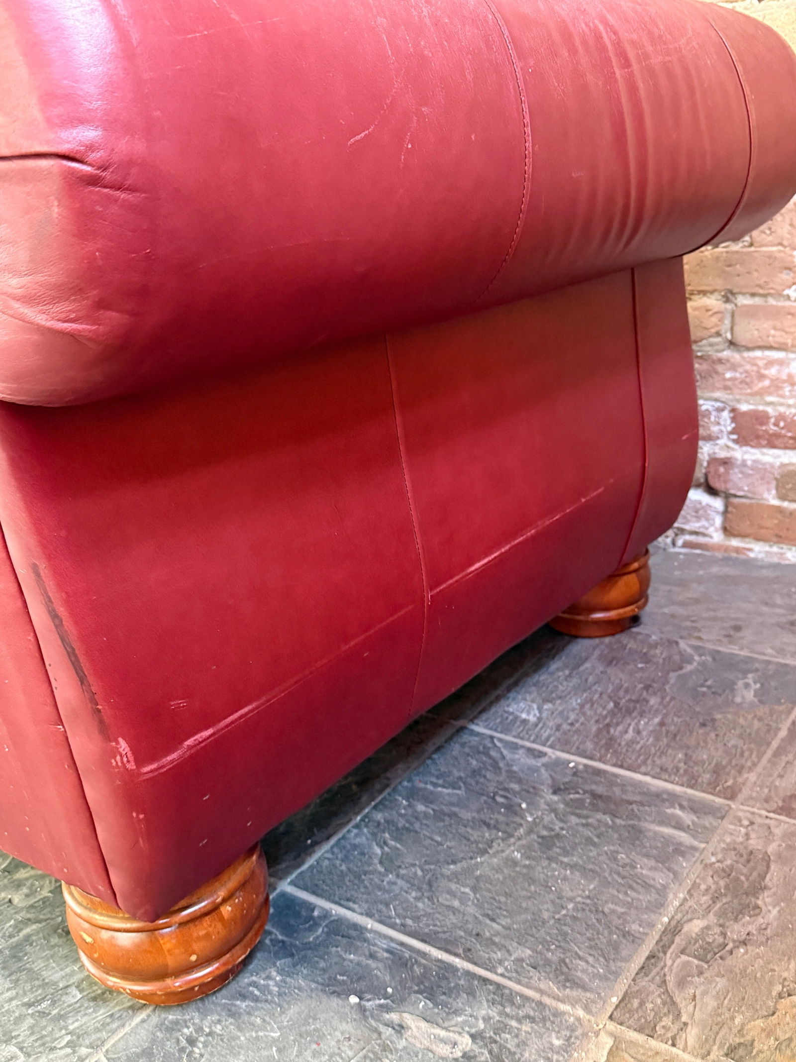 Red Leather Nailhead Trim Sofa - 6