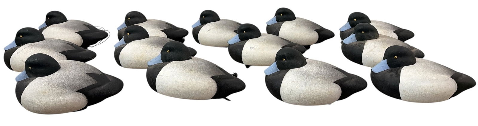 Collection of HARTMAN & HARTMAN Blue Bill Hunting Duck Decoys: All measure approx. 7.5" H x 7.5" W x 13.5" D. Includes 13 decoys.