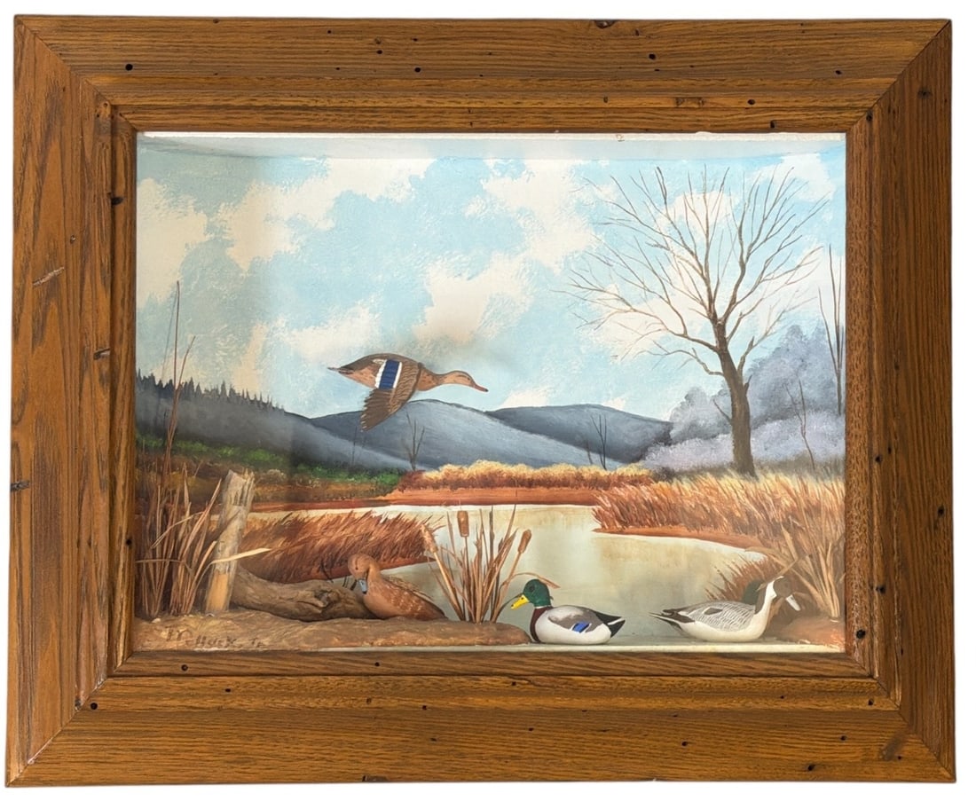 Vintage Duck Hunting Shadow Box, STEPHEN POLLACK: Measures 13.5" H x 16.5" W x 4" D.