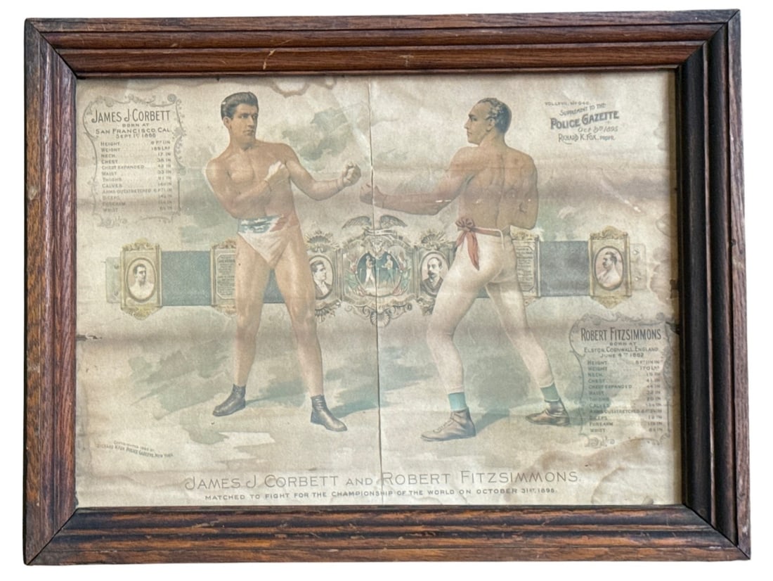 Antique 1895 POLICE GAZETTE Heavyweight Boxing Card (1 of 9)
