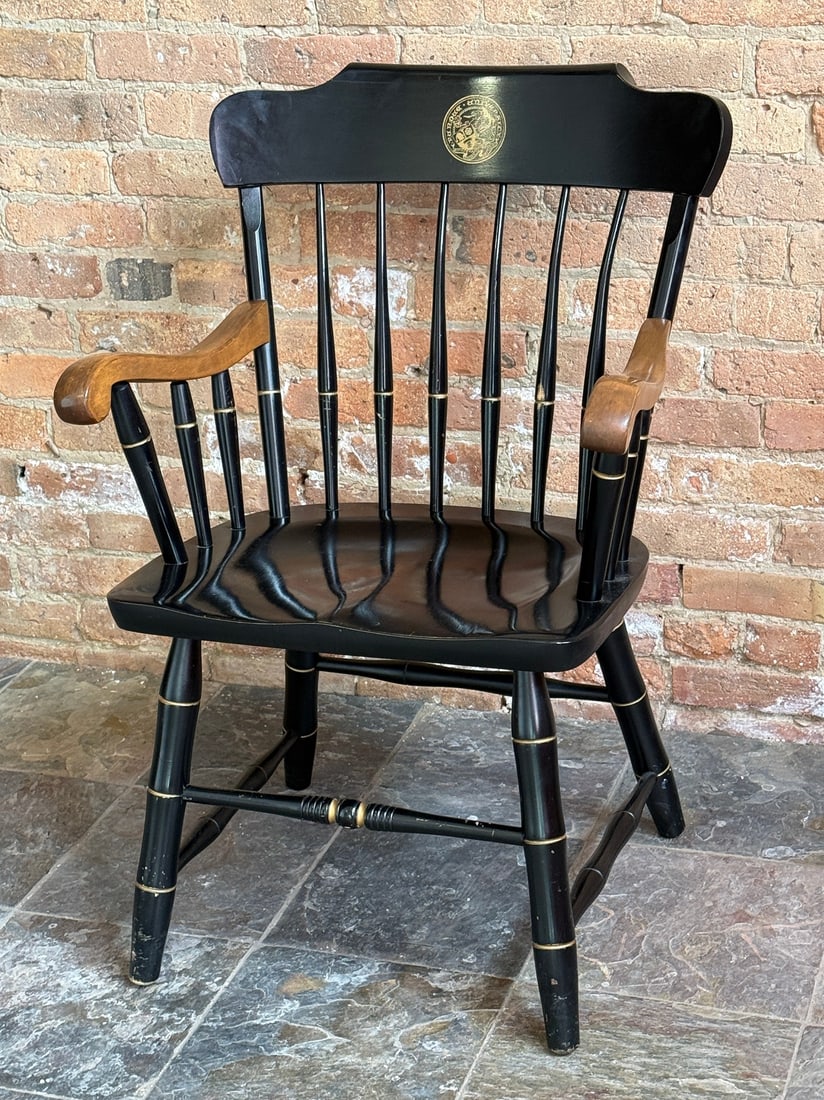 A PURDUE UNIVERSITY Maple Windsor Chair: 35.25" H to the back, 17.75" to the seat x 23.54" W x 23" D.