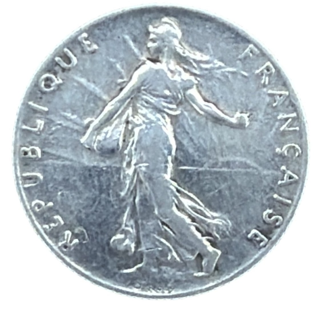 1919 French 50 Centimes Silver Coin: As found condition. Ungraded. Please contact RA for more information.