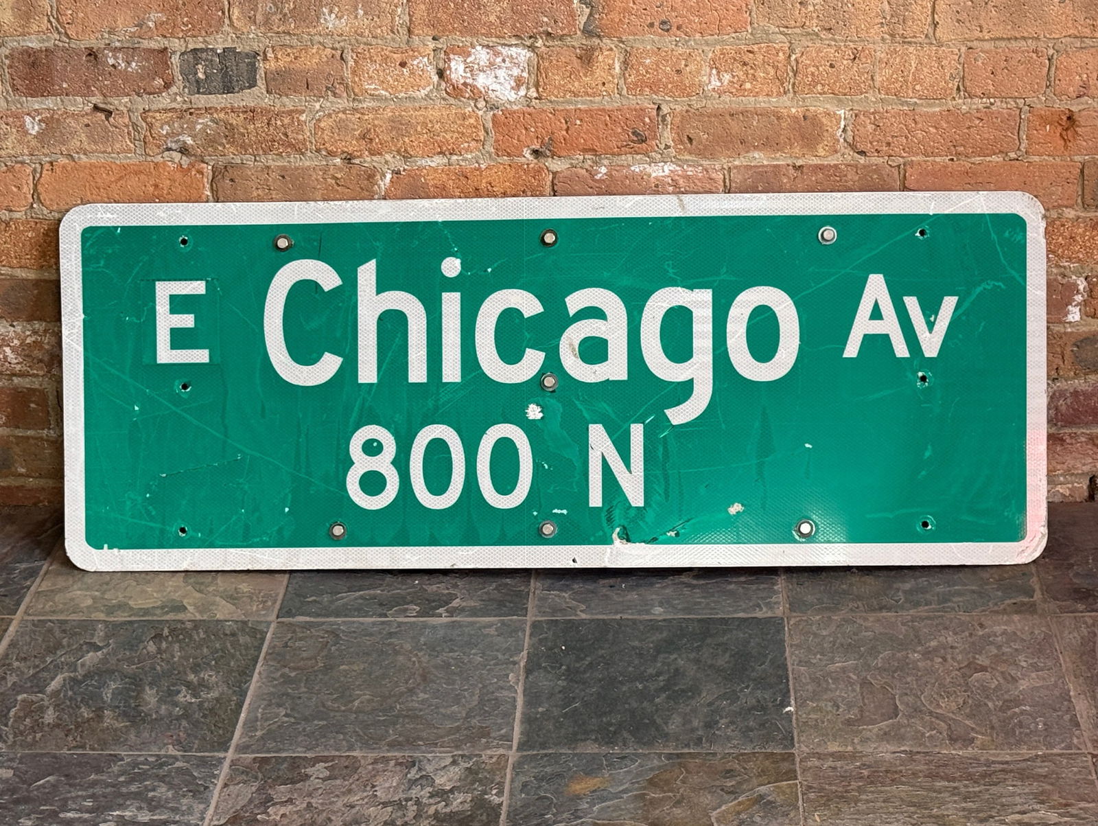4' Original Chicago Street Sign, CHICAGO AVE: Measures 18" H x 48" W