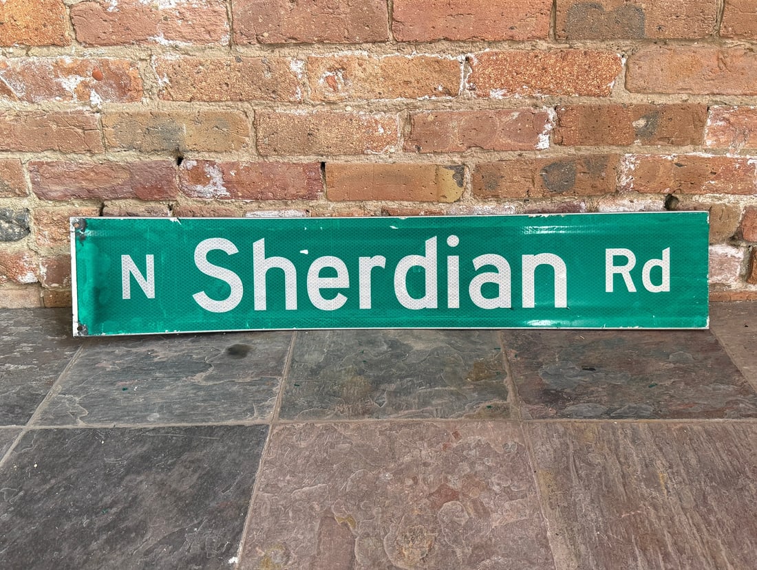 Original Chicago Double Sided Street Sign, SHERIDAN RD: 6.75" H x 36" W