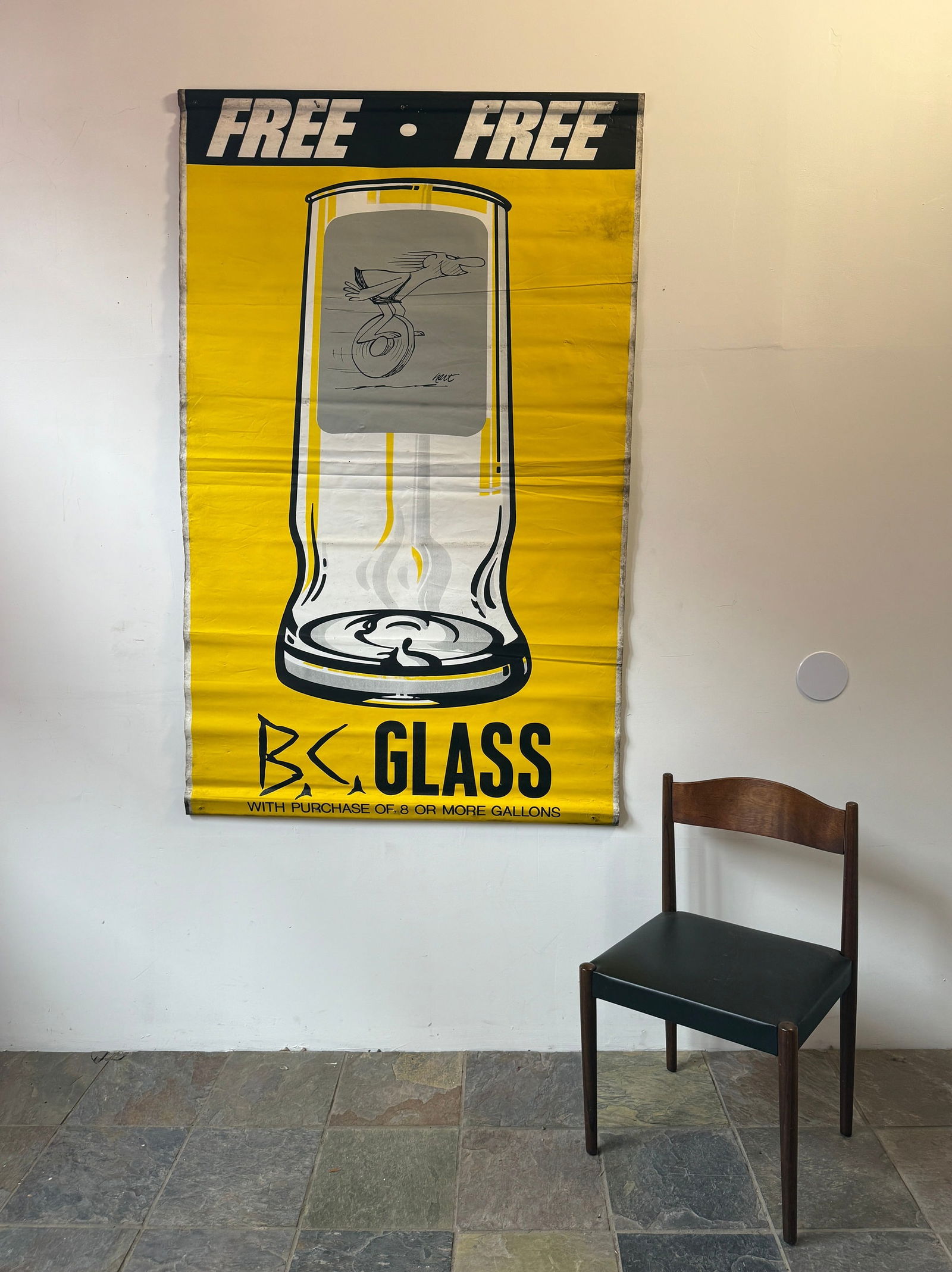 Vintage JOHNNY HART "B.C." Comics Promotional Advertising Poster: Rhino-Film. 70" H x 44" W. From a multi-generational, family-owned service station in Chicago.