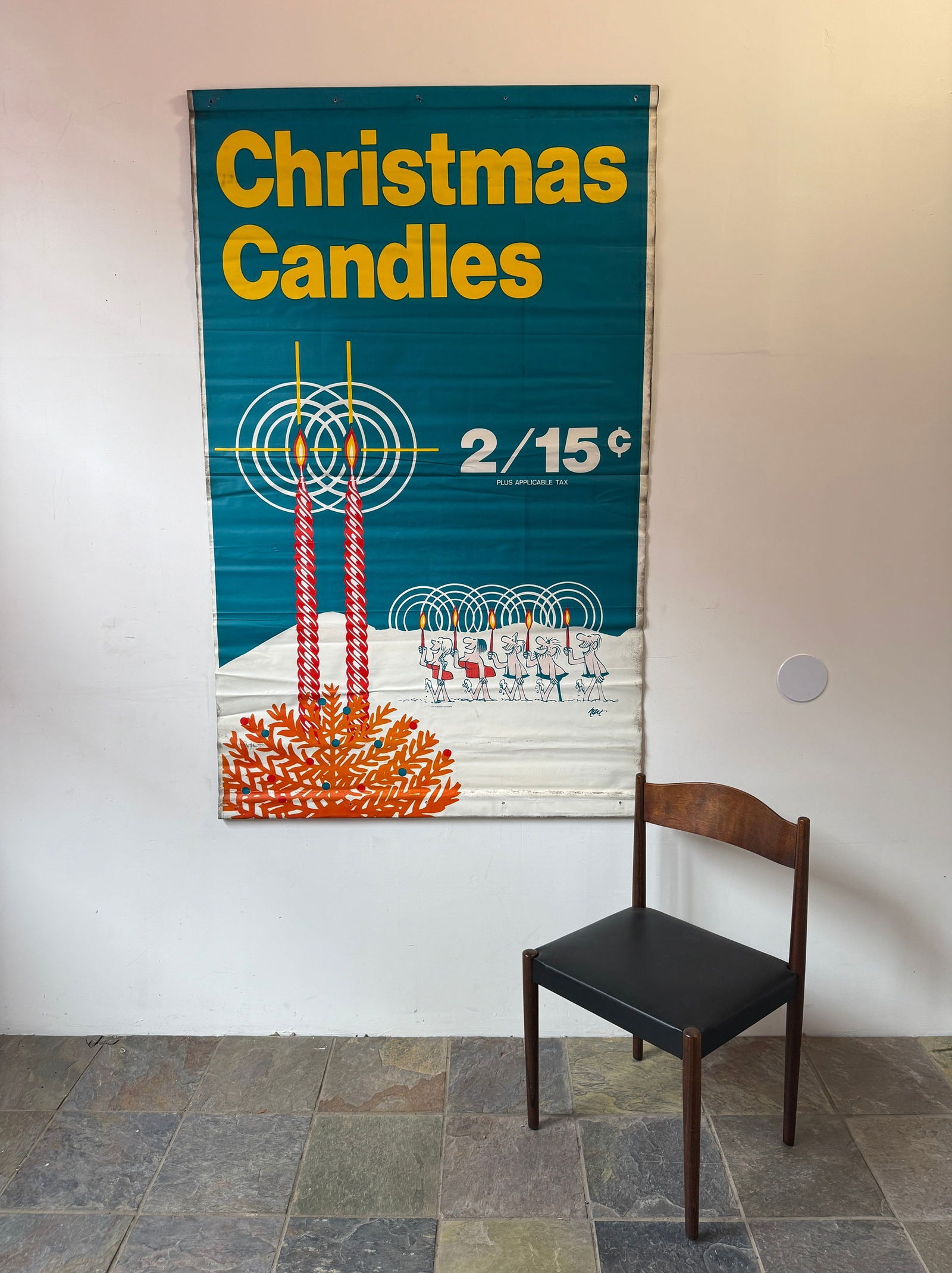 Vintage JOHNNY HART "B.C." Comics Christmas Candles Promotional Advertising Poster: Rhino-Film 69.5" H x 44" W. From a multi-generational, family-owned service station in Chicago.