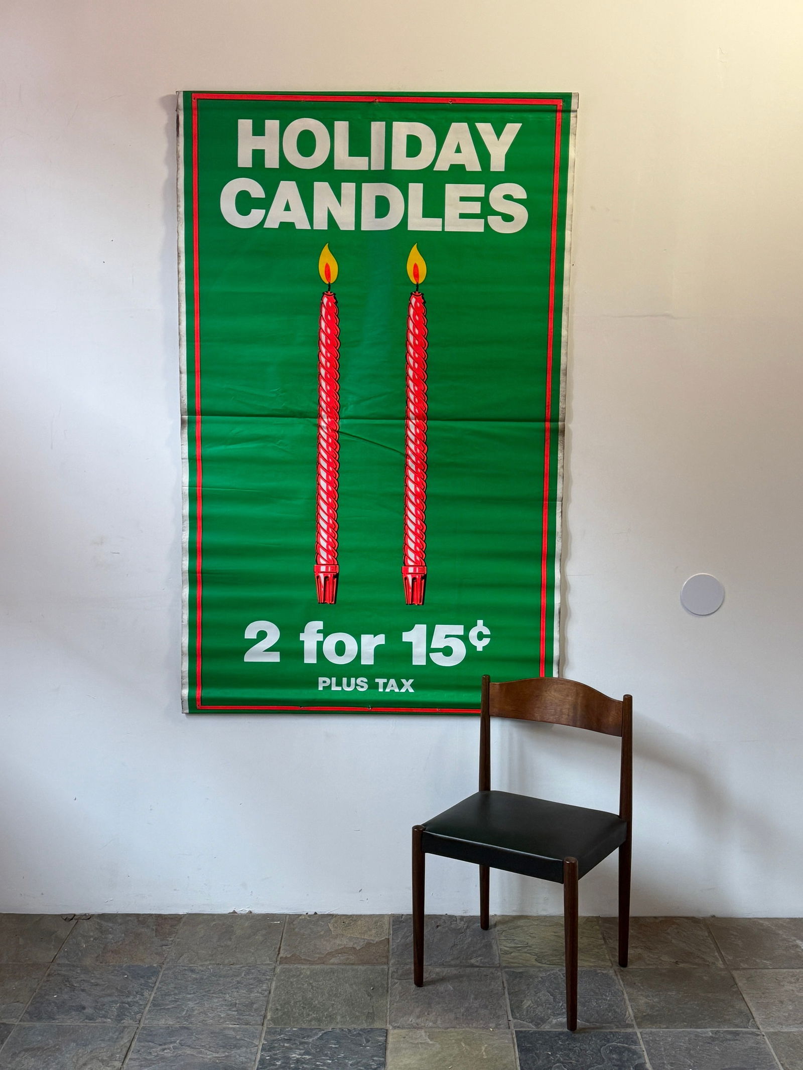 Vintage Holiday Candles Christmas Promotional Advertising Poster: Rhino-Film. 69.5" H x 44" W. From a multi-generational, family-owned service station in Chicago.