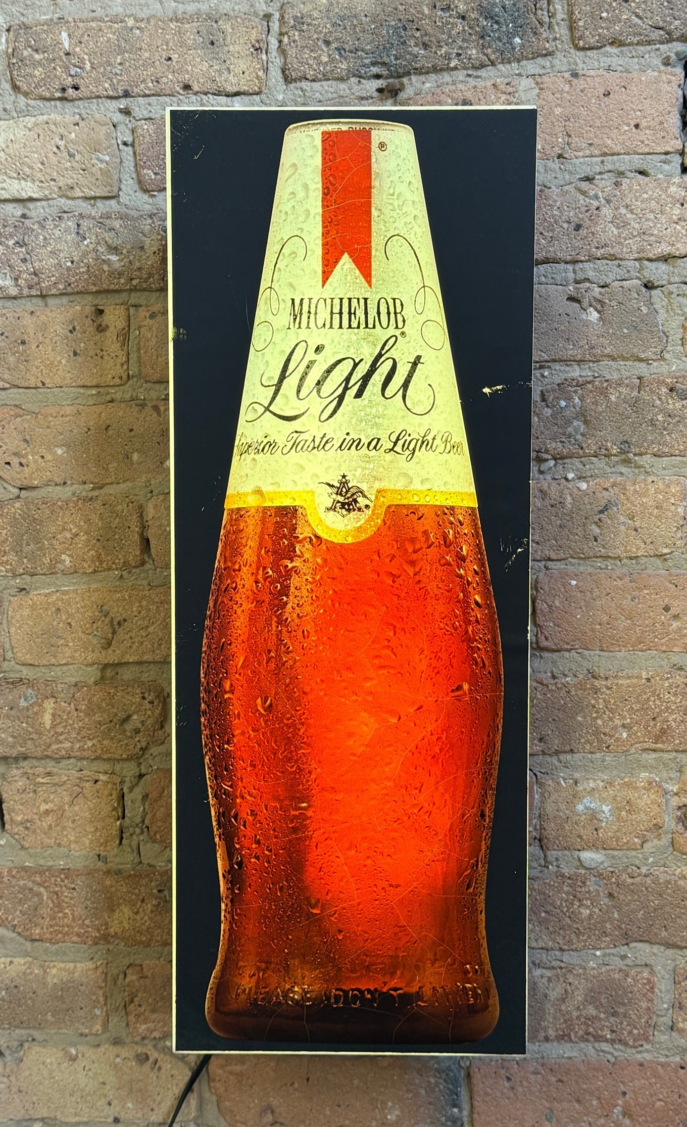 MICHELOB Light Up Bar Advertising Sign: Measures 26.5" H x 10.25" W x 5" D. Was used in a Chicago bar for over 40 years.