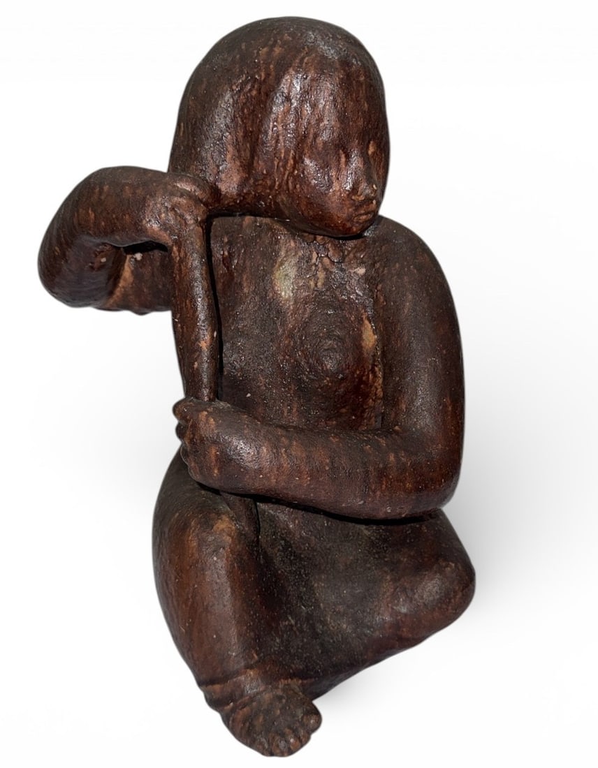 Gauguin Style Polynesian Woman Sculpture: Ceramic. 14" H x 10" W x 9" D.
