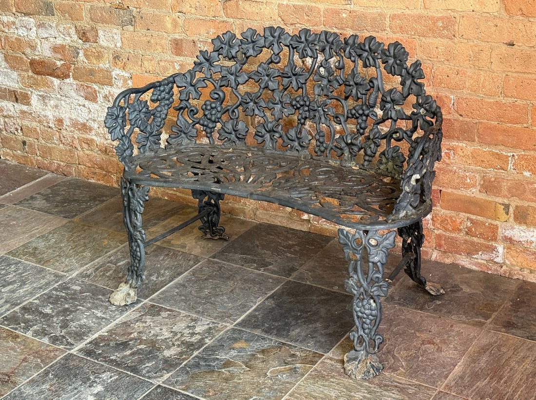 Victorian Black Cast Iron Garden Bench: Measures 28" H to back x 14" H to seat x 38" W x 20" D.