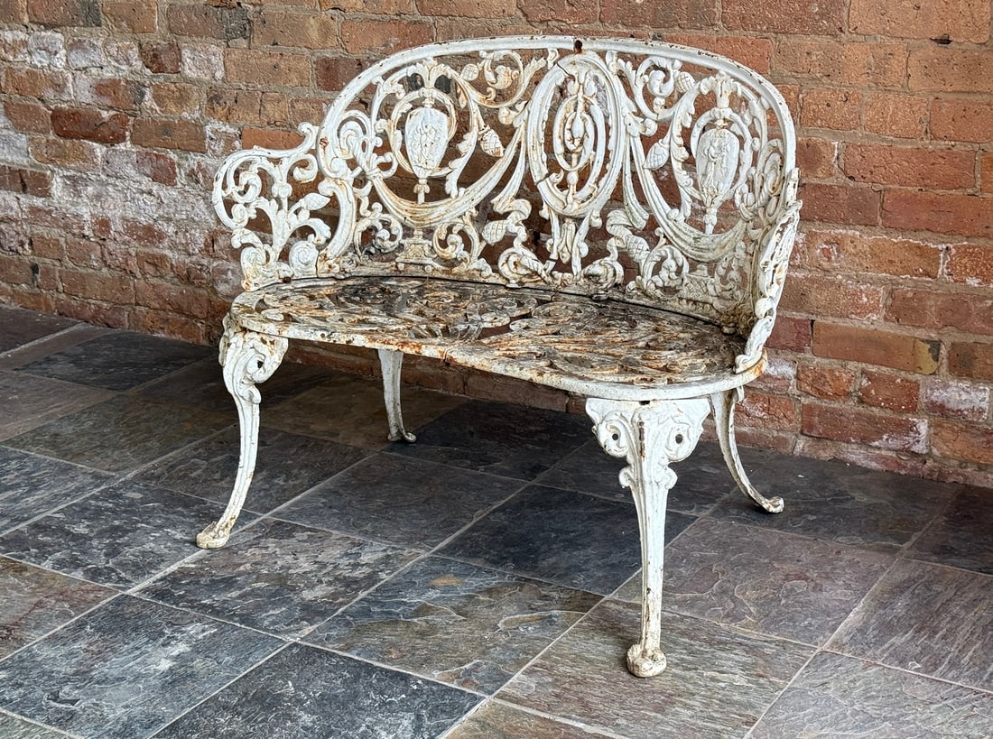 Victorian Cast Iron Garden Bench: Measures 28" H to back x 13" H to seat x 36.5" W x 20" D.