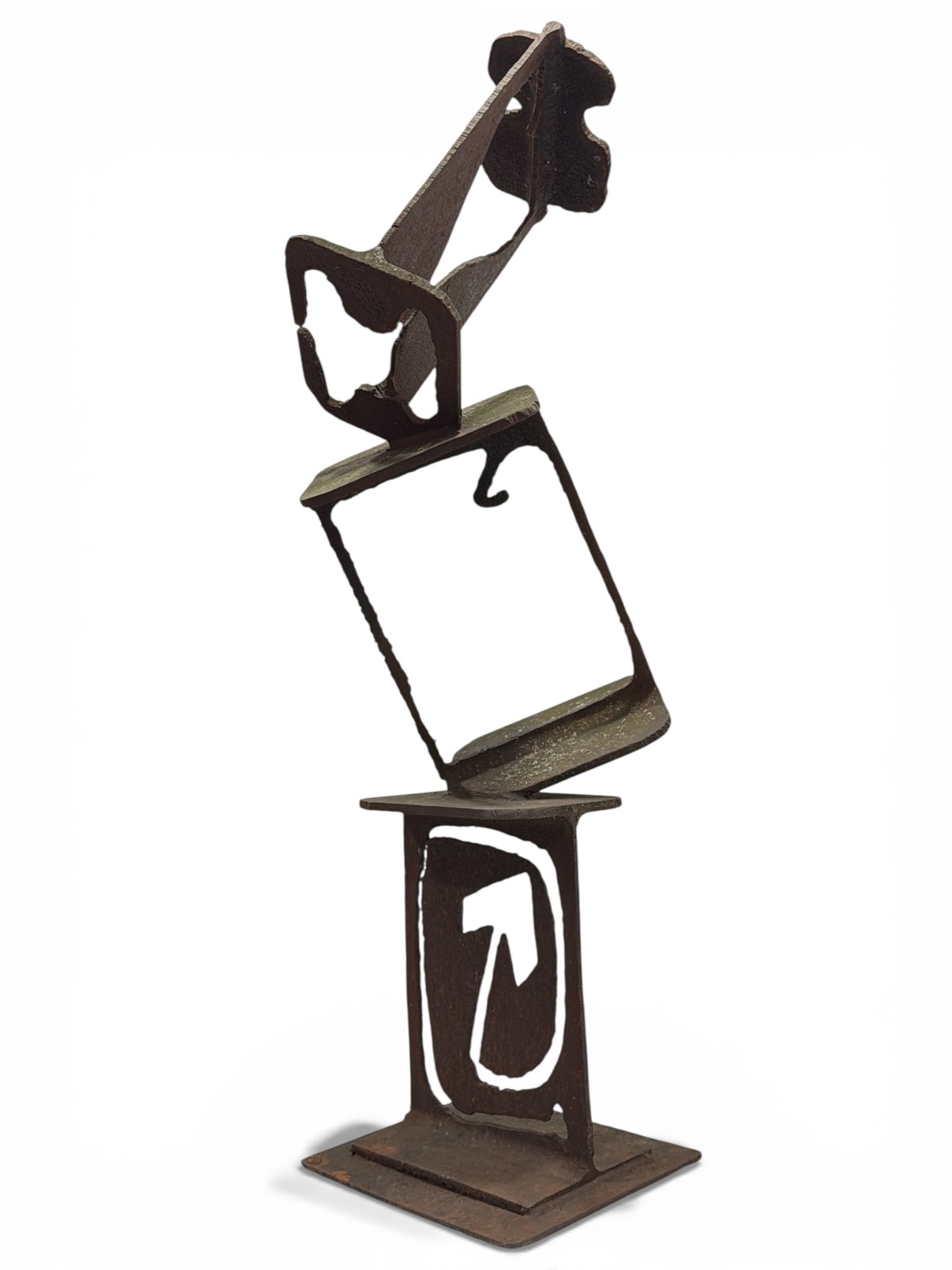 Substantial Brutalist Abstract Wrought Iron Garden Sculpture: Measures 44"H x 12.5" W x 10.5" D.
